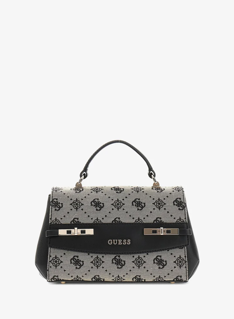 جس حقيبة يد ميليندا مزينة بشعار مع مقبض علوي وغطاء قلاب